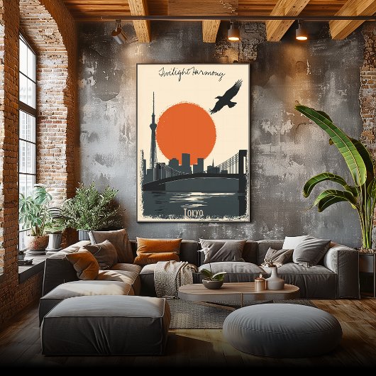 Tokyo Twilight - Minimalistische Skyline Reflectie Poster