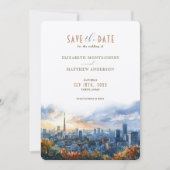 Tokyo Waterverf Skyline Save-the-Date Kaart (Voorkant)