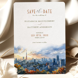 Tokyo Waterverf Skyline Save-the-Date Kaart