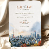 Tokyo Waterverf Skyline Save-the-Date Kaart