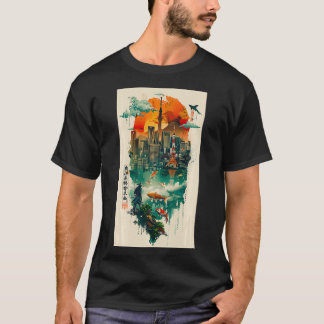 Tokyos Skyline Japan Tokyo Samurai Koi Vis T-shirt