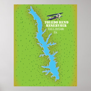 Toledo Bend reservoir Texas & Louisiana Kaart Poster