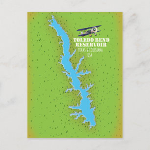 Toledo Bend reservoir Texas & Louisiana Map Briefkaart