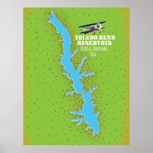 Toledo Bend reservoir Texas & Louisiana Map Poster (Voorkant)