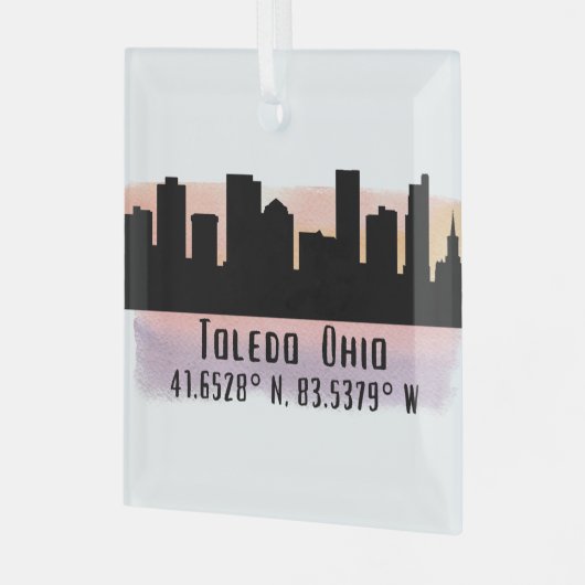 Toledo OH City Skyline Glass Ornament (Voorkant links)