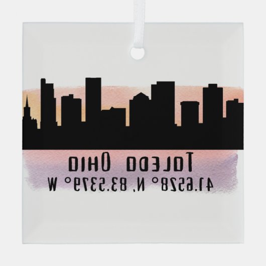 Toledo OH City Skyline Glass Ornament (Achterkant)