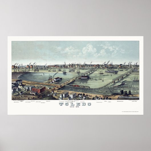 Toledo, OH Panoramic Map - 1876 Poster (Voorkant)