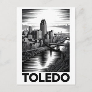 Toledo Ohio Silhouette Zwart Wit Houtsnede Briefkaart