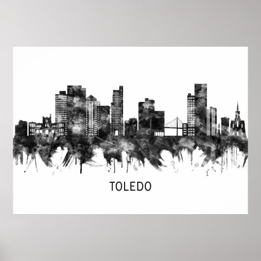 Toledo Ohio Skyline BW Poster (Voorkant)