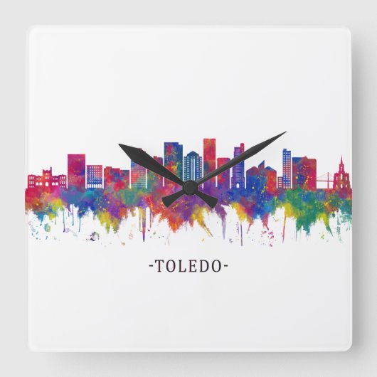 Toledo Ohio Skyline Vierkante Klok (Voorkant)