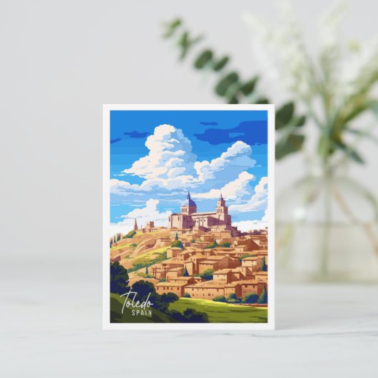 Toledo Spanje Kunst vintage reisillustratie Briefkaart (Staand voorkant)