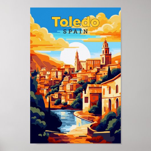 Toledo Spanje Reizen Kunst Vintage Illustratie Poster (Voorkant)