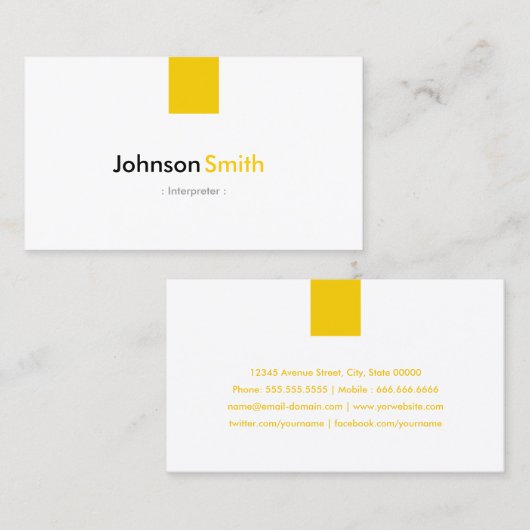 Tolk - Eenvoudig ambergeel Visitekaartje (Voorkant / Achterkant)