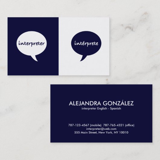 tolk Engels - Spaans Visitekaartje (Voorkant / Achterkant)