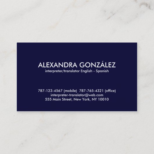 tolk/vertaler Engels - Spaans eminine Visitekaartje (Achterkant)