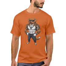 Tollere hond, gespierd, getatoeëerd, bodybuilder