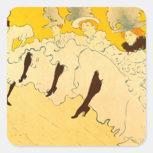 Tolouse Lautrec Dancing Girls Yellow Vierkante Sticker