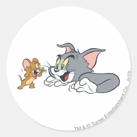 Tom and Jerry Make Faces Ronde Sticker (Voorkant)