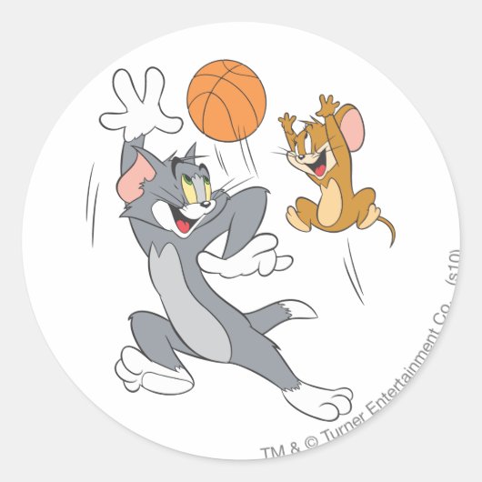 Tom en Jerry Basketball 1 Ronde Sticker (Voorkant)