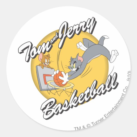 Tom en Jerry Basketball 2 Ronde Sticker (Voorkant)