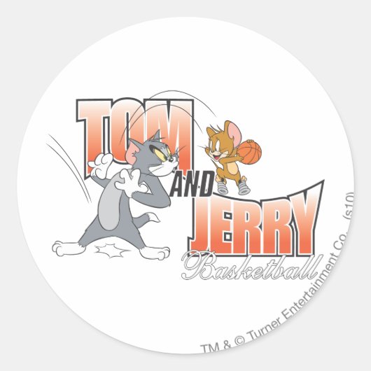 Tom en Jerry Basketball 3 Ronde Sticker (Voorkant)
