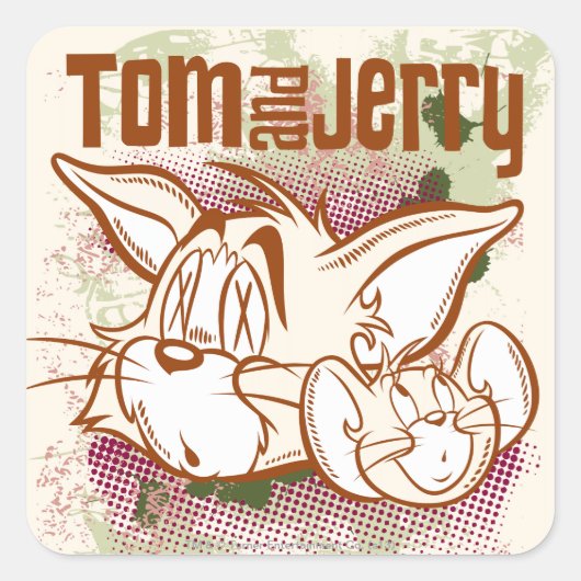 Tom en Jerry Brown en Green Vierkante Sticker (Voorkant)