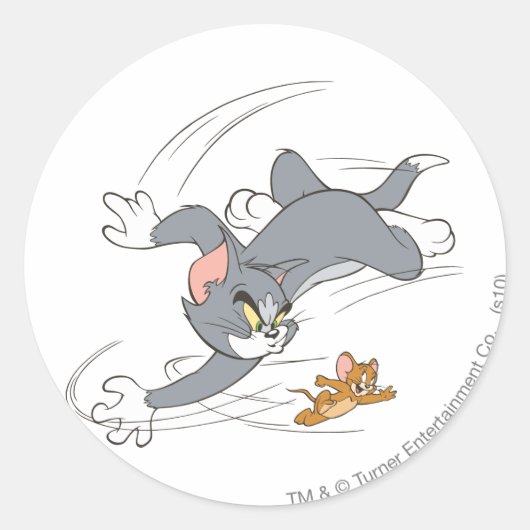 Tom en Jerry Chase Draaien Ronde Sticker (Voorkant)