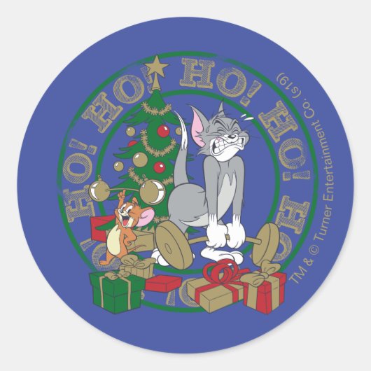 Tom en Jerry die Cadeaus openen Ronde Sticker (Voorkant)
