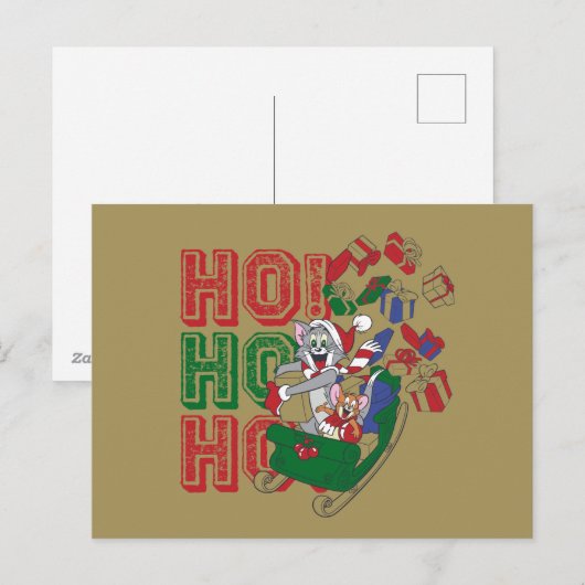 Tom en Jerry die geschenken in een hol leveren Feestdagenkaart (Voorkant / Achterkant)