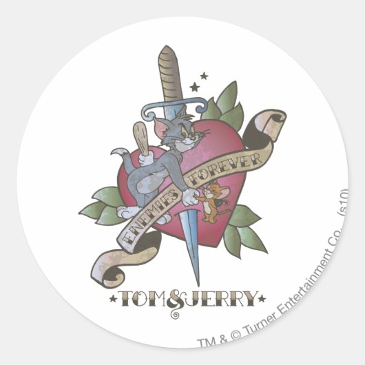 Tom en Jerry Enemies Forever 2 Ronde Sticker (Voorkant)