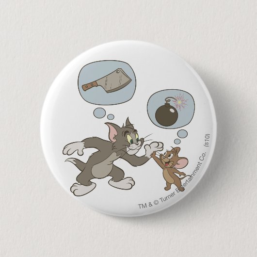 Tom en Jerry Evil Thoughts Ronde Button 5,7 Cm (Voorkant)