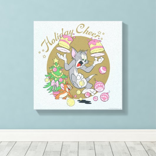 Tom en Jerry Holiday Cheer Canvas Afdruk (Insitu (Houten vloer))