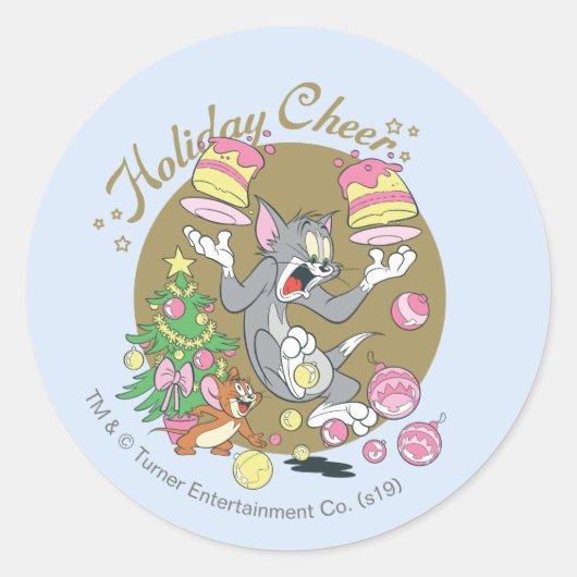 Tom en Jerry Holiday Cheer Ronde Sticker (Voorkant)