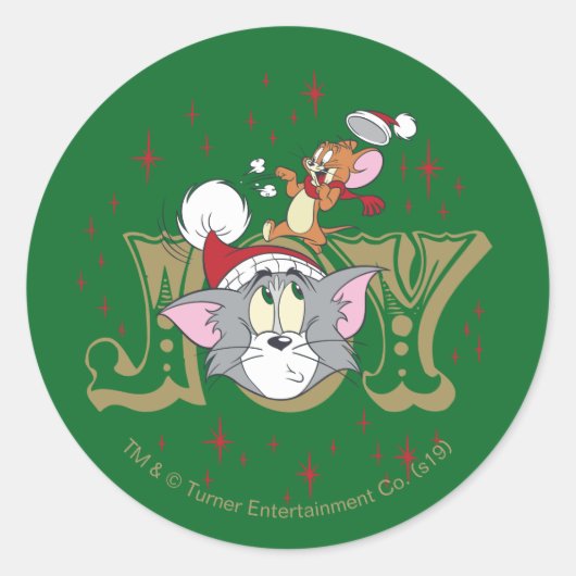Tom en Jerry Holiday Joy Ronde Sticker (Voorkant)