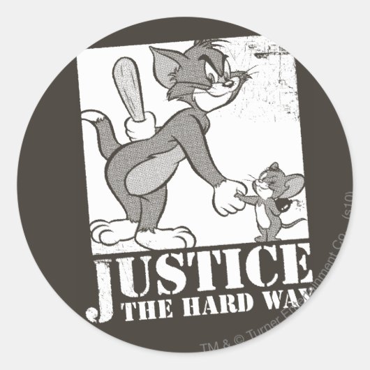 Tom en Jerry Justice de harde weg Ronde Sticker (Voorkant)