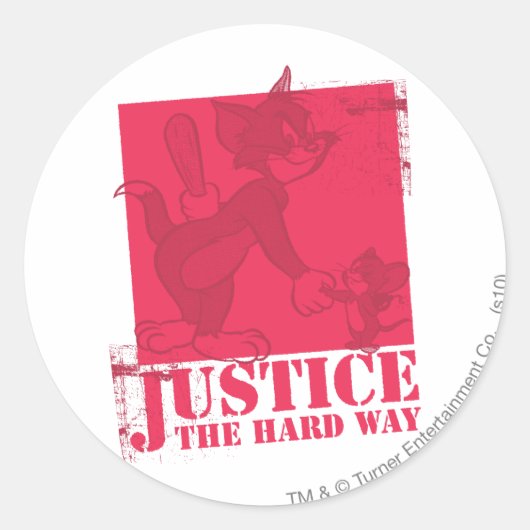 Tom en Jerry Justice The Hard Way Ronde Sticker (Voorkant)