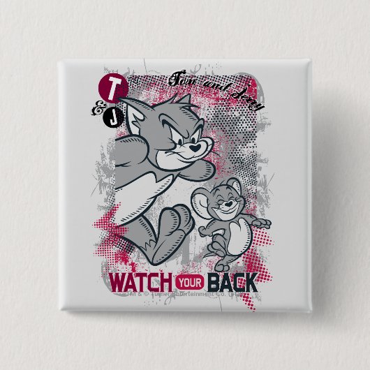 Tom en Jerry kijken naar je rug Vierkante Button 5,1 Cm (Voorkant)