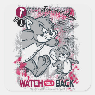 Tom en Jerry kijken naar je rug Vierkante Sticker