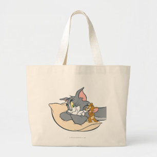 Tom en Jerry On Pillow Grote Tote Bag