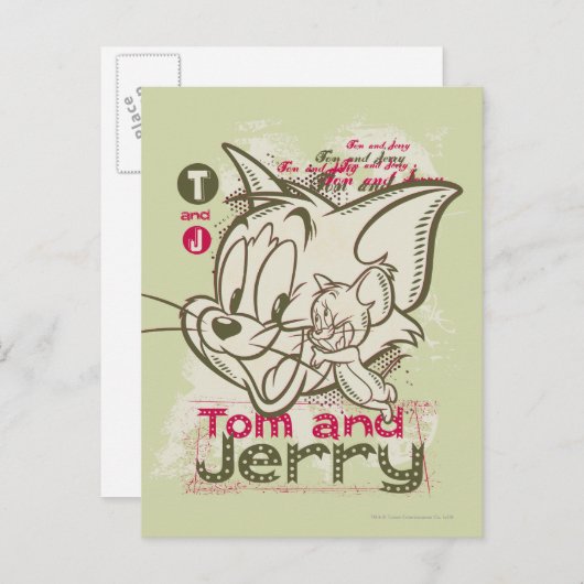 Tom en Jerry Pink en Green Briefkaart (Voorkant / Achterkant)