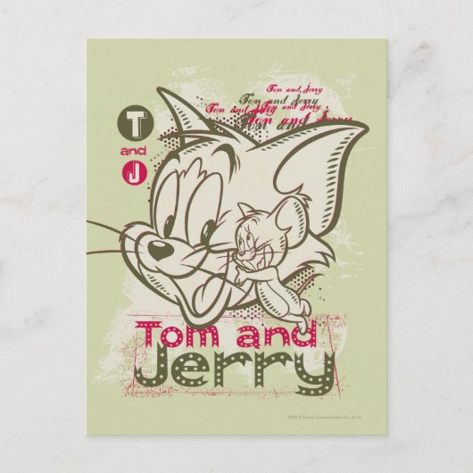 Tom en Jerry Pink en Green Briefkaart (Voorkant)