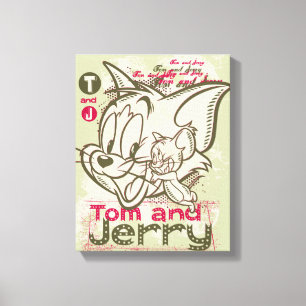 Tom en Jerry Pink en Green Canvas Afdruk