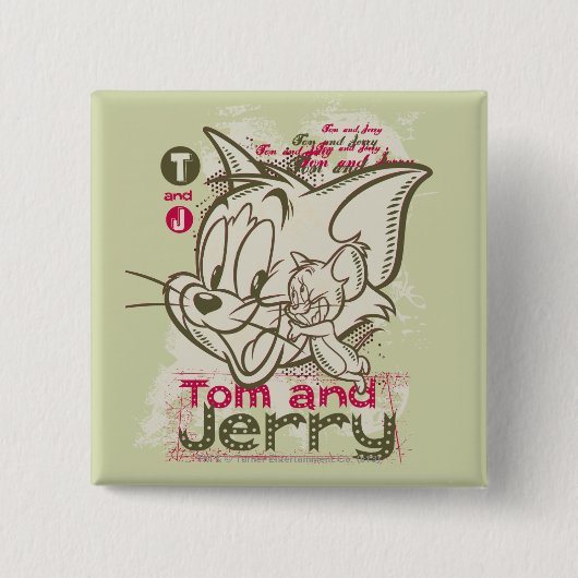 Tom en Jerry Pink en Green Vierkante Button 5,1 Cm (Voorkant)