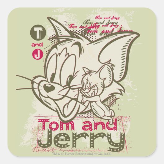 Tom en Jerry Pink en Green Vierkante Sticker (Voorkant)