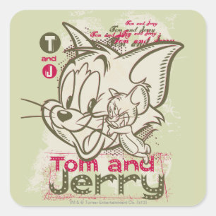 Tom en Jerry Pink en Green Vierkante Sticker