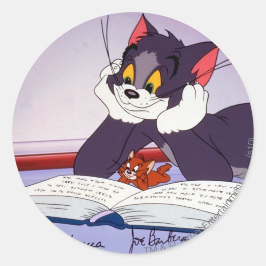 Tom en Jerry Reading Book Automatisch graded Ronde Sticker (Voorkant)