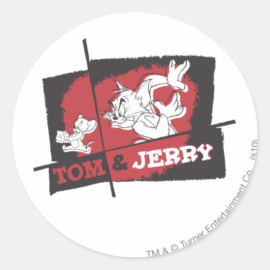 Tom en Jerry Red en Black Ronde Sticker (Voorkant)