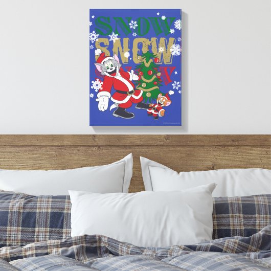 Tom en Jerry Santas door de boom Canvas Afdruk (Insitu (Slaapkamer))