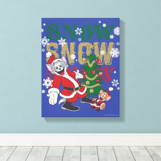 Tom en Jerry Santas door de boom Canvas Afdruk (Insitu (Houten vloer))