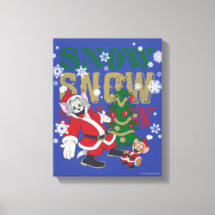 Tom en Jerry Santas door de boom Canvas Afdruk